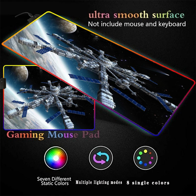 Игровой компьютерный коврик для мыши Вселенная планет RGB большой игровой
