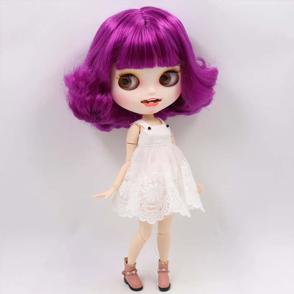 Ледяной обнаженный Blyth кукла No. BL732 фиолетовые волосы резные губы открытый рот матовые индивидуальные лицо соединение тела 1/6 bjd - Цвет: a set like pic