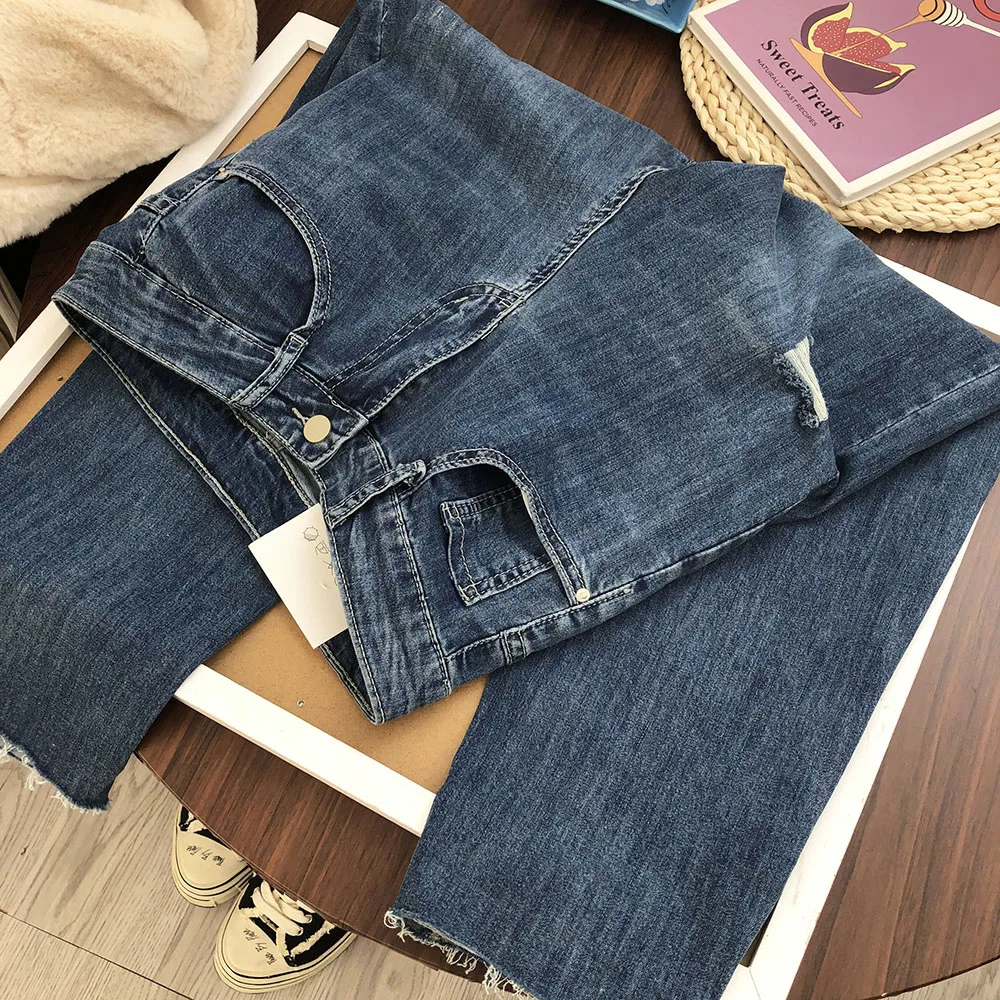 

Newest Women Pencil jeans pants boyfriend Skinny Pants Hole Mid Waist Stretch Jeans For Women Vintage Slim mom Casual Jeans