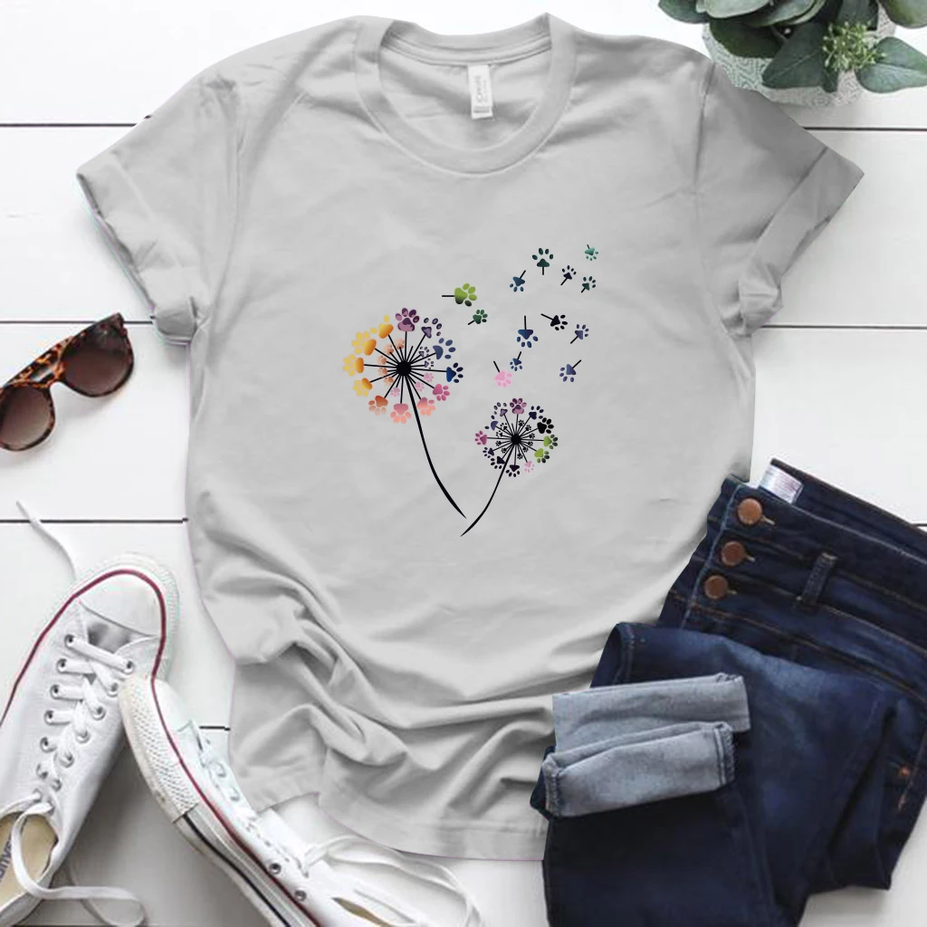Color Dandelion Printed Tshirt Women S-5xl Plus Size Summer Funny Tshirt Tee Shirt Femme Short Sleeve Tops Women Clothing 2020