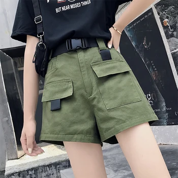 

Women Summer Cargo Shorts with Belt Ladies Fashion Streetwear Shorts Joggers Solid High Waist Loose Female Zipper Fly Regular