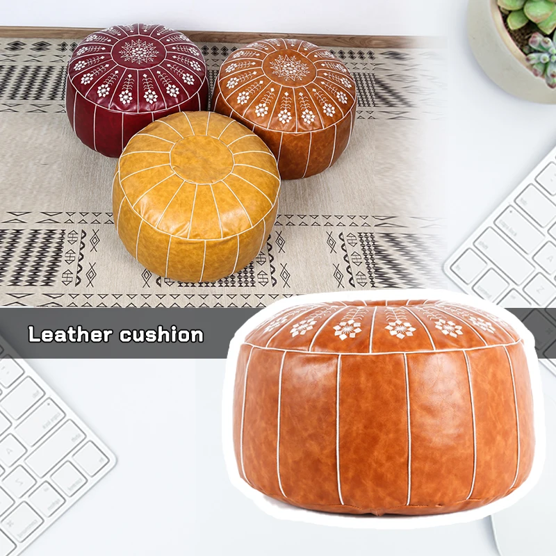 Moroccan Leather Pier Futon Cover Lazy Cushion Handmade Mandala Embroidery Nordic Folk Soft Tatami Mat Covers