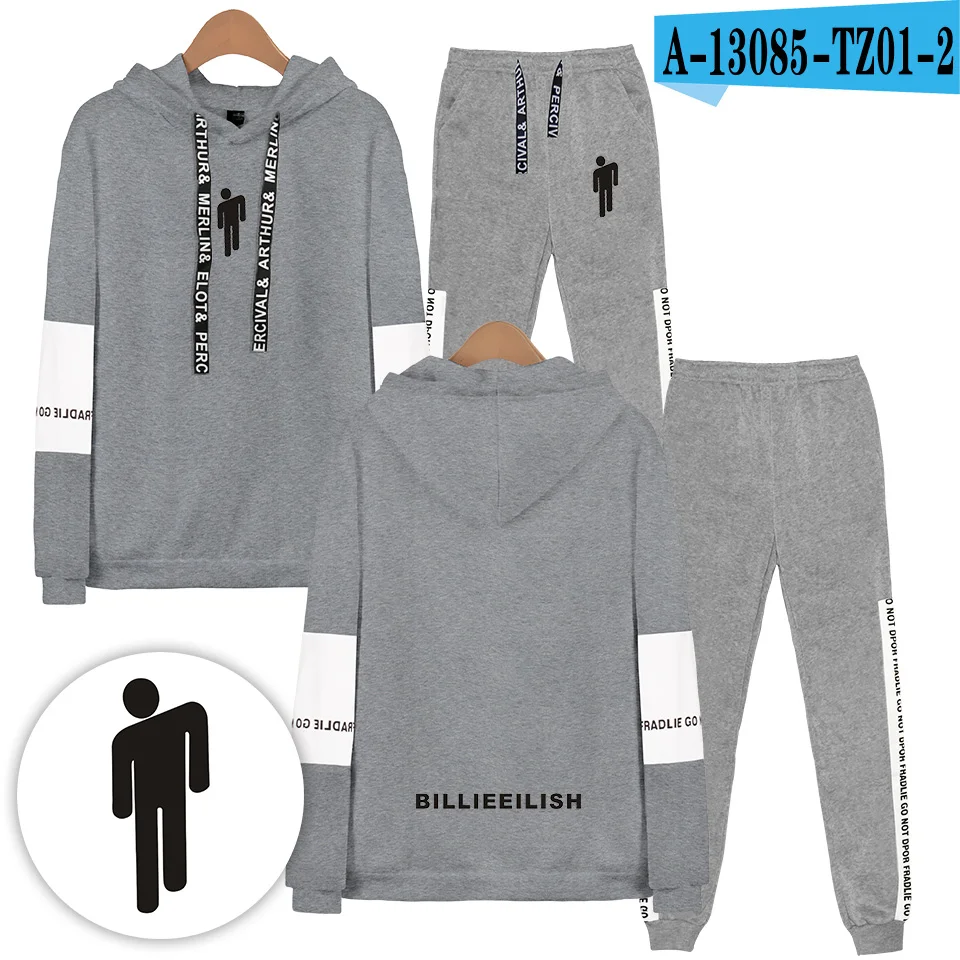 Армейский зеленый Мужские повседневные осенние/Зимние толстовки Billie Eilish, толстовки/тренировочные брюки, Женский комплект из двух предметов, костюм с капюшоном, хлопковая спортивная одежда - Цвет: Армейский зеленый