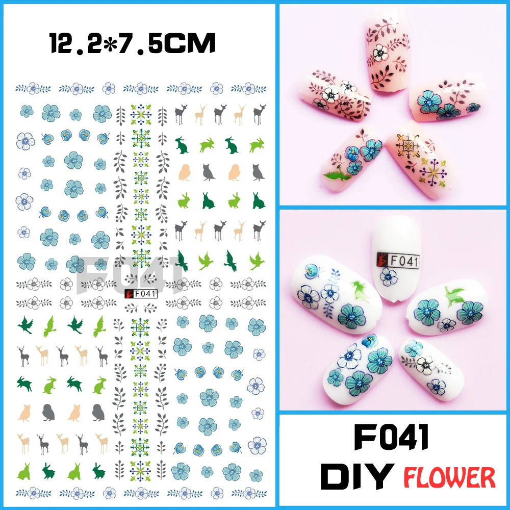 3D наклейки для ногтей с изображением кролика животных цветов|Стикеры и наклейки|