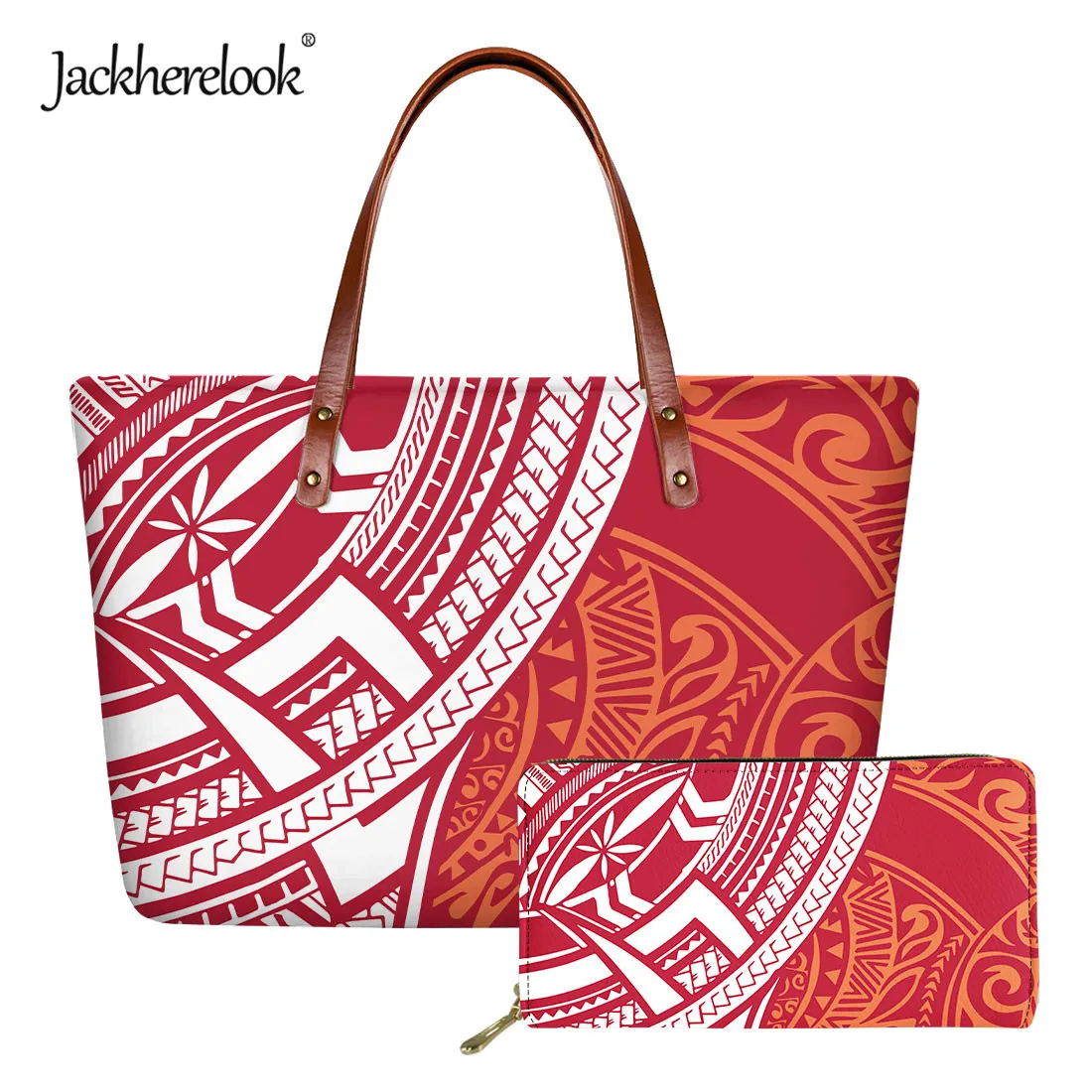 

Jackherelook Polynesian Tribal Pattern Women Shoulder Bag Card Holder Wallet 2pcs/Set Female Casual Tote Handle Bag & Coin Purse