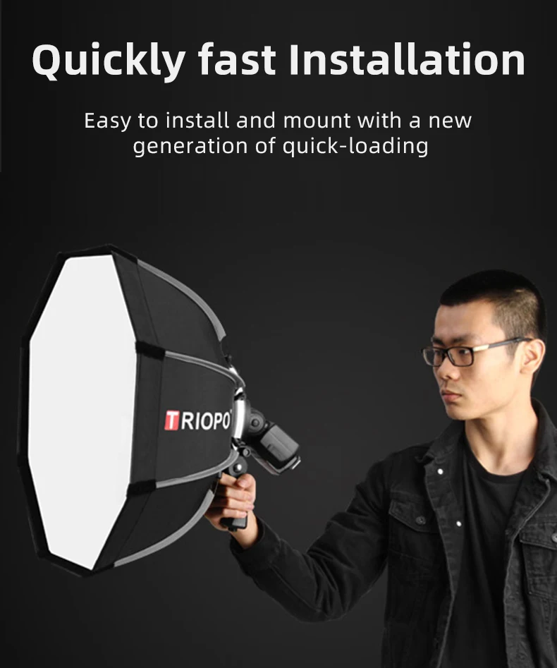 TRIOPO 55cm 65cm Foldable Octagon Softbox Bracket Mount Soft box Handle for Cano