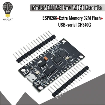 

NodeMCU V3 Lua WIFI module integration of ESP8266 + extra memory 32M Flash, USB-serial CH340G
