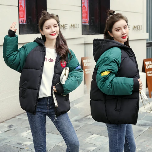 Женское пальто, большие размеры, Harajuku Parkas, короткая стеганая Повседневная теплая куртка, два цвета, пэчворк, свободное зимнее стеганое хлопковое пальто для женщин