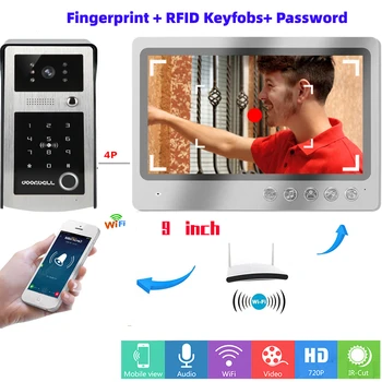 

SmartYIBA 9 Inch Fingerprint Unlock WiFi Intercom LCD Video Intercom App Remote IP Intercom Video Doorbell Call Recording 64G TF