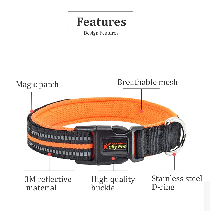 Dog Collar Breathable Mesh Nylon Reflective Pet Collars For Dogs Small Medium Large