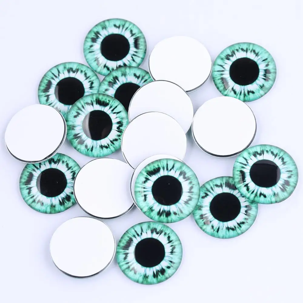 Mixed super thin 14mm round eye photo glass cabochon diy flatback handmade jewelry accessories for dolls making