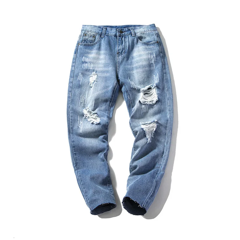 

Shredded Jeans Stretch Slim Fashion Washed Solid Color Casual Denim Trousers Streetwear Hip Hop Skinny Jeans Pants Man Clothes