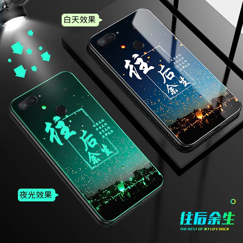 YueTuo светящийся чехол из закаленного стекла для huawei y6 y7 prime y9 роскошный чехол для телефона с жестким зеркалом - Цвет: 7