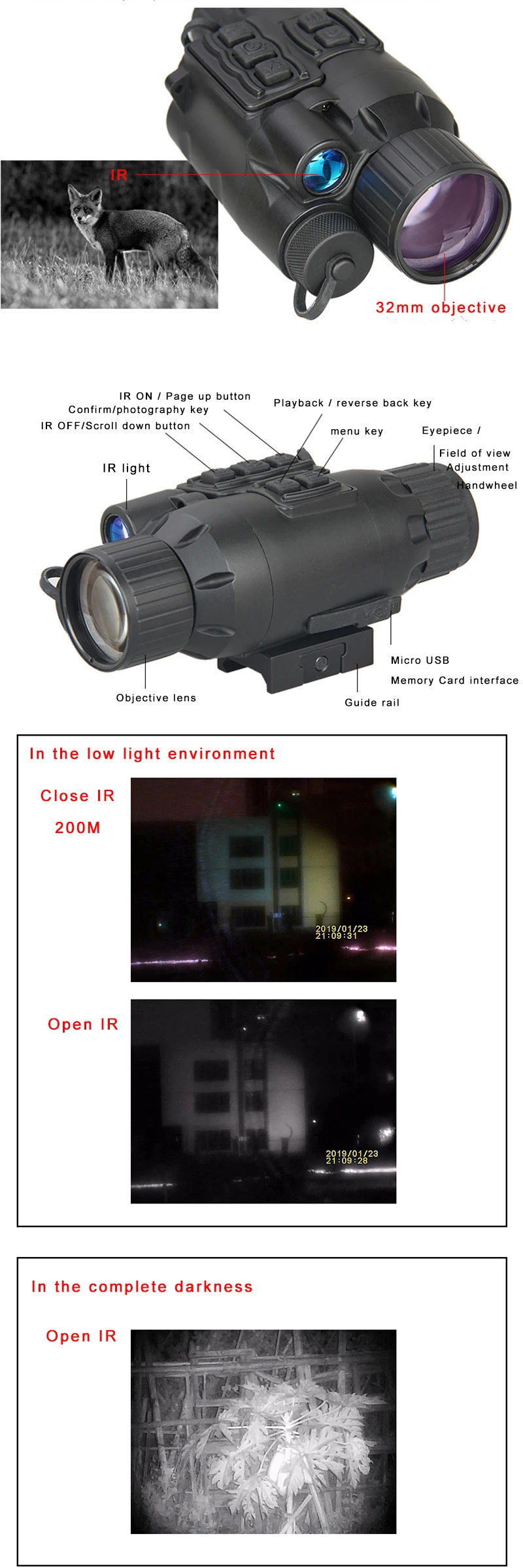 Askco 3X28 цифровой монокулярный Инфракрасный ночного видения очки ночного видения для охоты дневного и ночного использования CCD цифровой прицел