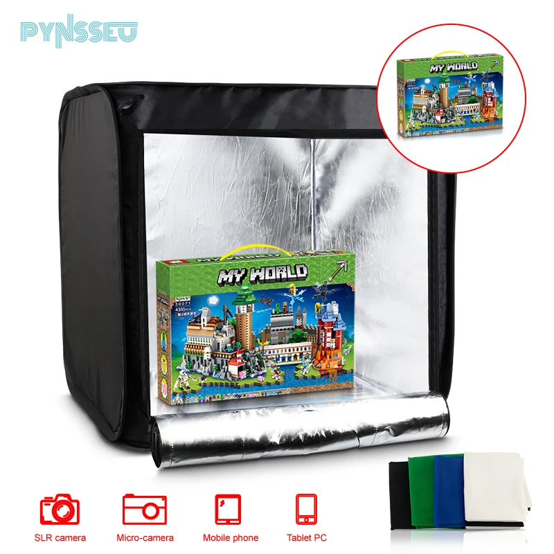 Caixa de Luz Studio com Dupla Luzes para Fotografar Kit de Equipamentos de Fotografia Pynsseu Backdrops Mini Folding Photo Tira Led 4 40cm