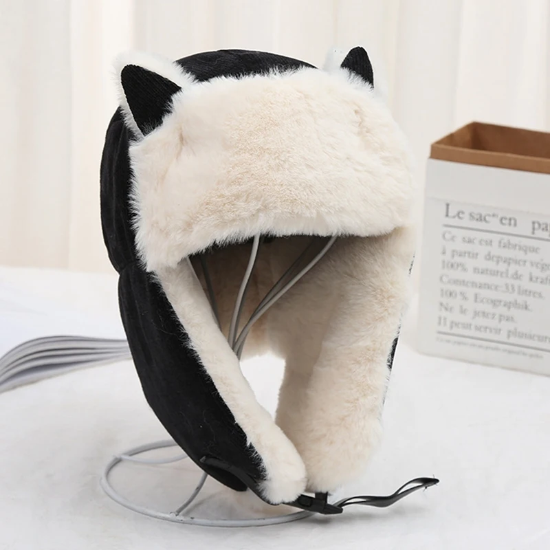 Women Warm Earmuffs Thicken Ear-flapped Hat Winter Cold-proof Warm Cotton Hat Cat Ears Cap 2022 Winter Russian Hat