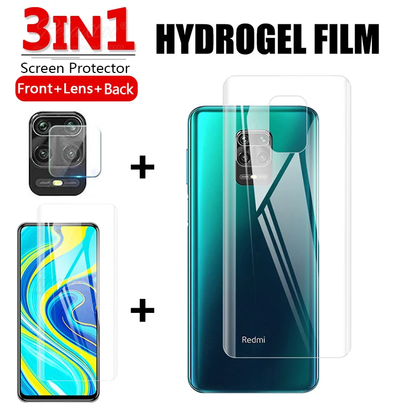 Película de hidrogel suave 3 en 1 para xiaomi Redmi Note 9s 9 10 9t s Pro max, Protector de pantalla frontal + trasera + de lente para xiaomi Redmy note9s