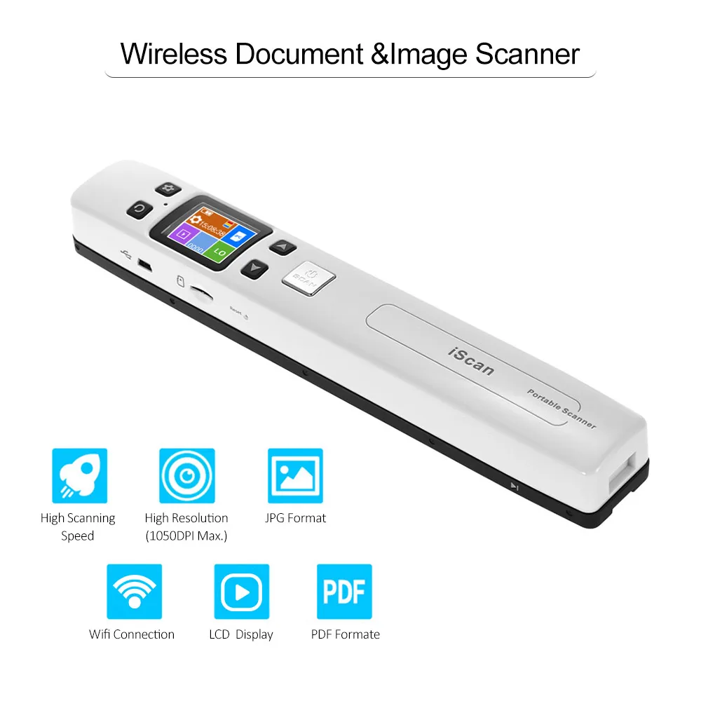 Wifi 1050 dpi высокоскоростной портативный жезл для документов и изображений сканер формата А4 JPG/PDF формирующий ЖК-дисплей для деловых Reciepts книг