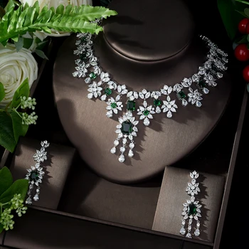HIBRIDE New Arrival Cubic Zircon Wedding Jewelry Sets Green Color Square Shape Women Party Accessories pendientes mujer N-277