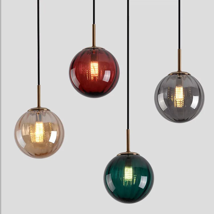 Nordic Mini Chandelier Bedroom Bedside Small Chandelier Droplight Luxury Post-Modern Colored Glass Ball Dinning Room Light afbeelding