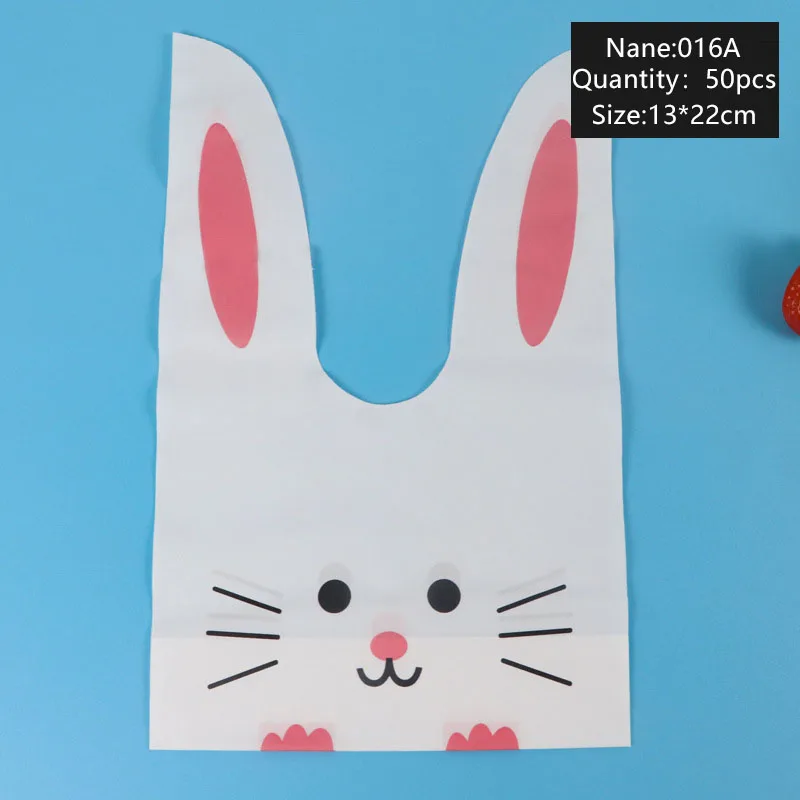 Aq 50Pcs Cartoon Pink Long Ears Rabbit Party Candy Packaging Bag Cute Little Red Paw Beard Decoration Orecchie Lunghe Animal Face Bags