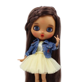 ICY DBS Blyth doll joint body clothes yellow pink Yarn skirt Gauzy Skirt with Denim jacket lady 1