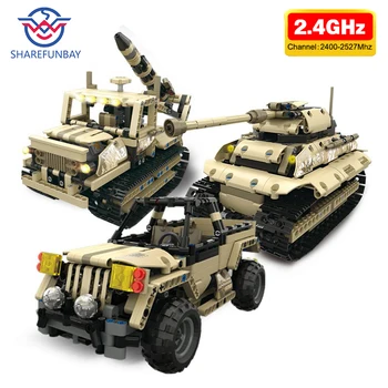

SHAREFUNBAY RC building blocks Hummer rocket gun tank car assembly electronic remote control building blocks children toys