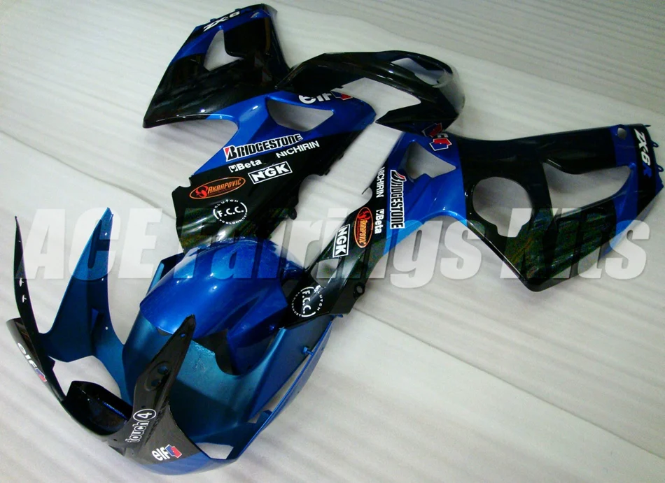 ABS Полный Обтекатель подходит для Kawasaki ZX6R 2003 2004 Мотоцикл Обтекатели ZX-6R 03 04 Ninja 636 Кузов Набор Черный Синий Эльф