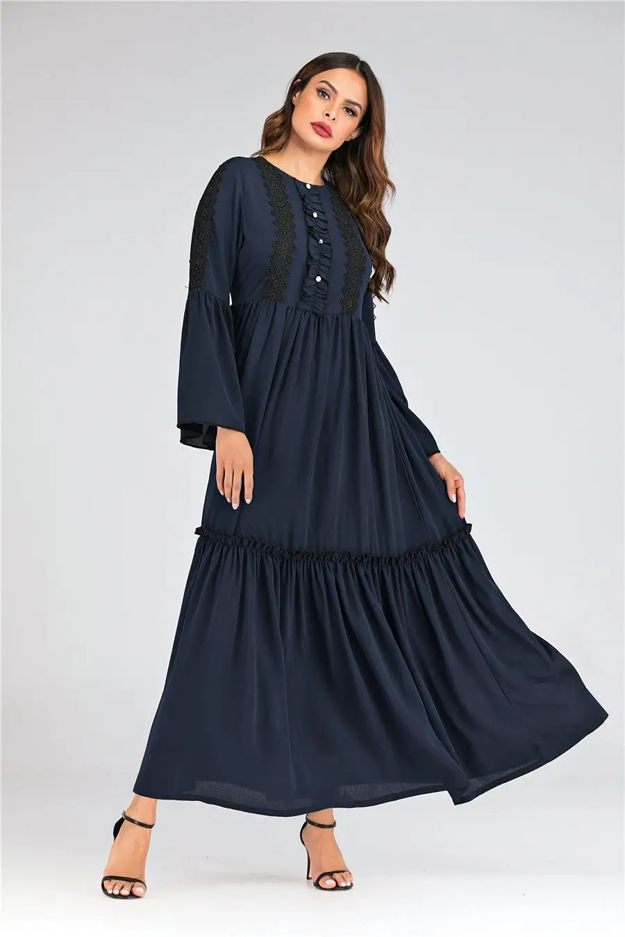 Мусульманское женское платье с расклешенными рукавами abaya длинное платье-макси плиссированное платье с ислам Дубаи повседневное арабское драпированное платье на Среднем Востоке