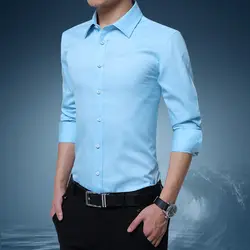 Осень 2019, новый стиль, мужская приталенная рубашка с длинным рукавом, корейский стиль, повседневная, большой размер, белая рубашка, деловая