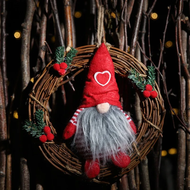 Новогодние венки с плюшевой куколкой Gnome искусственные Ротанговые подвесные