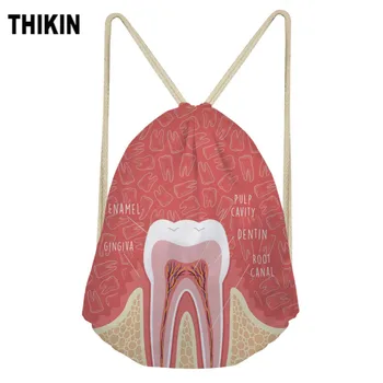 

THIKIN Tooth Anatomy Women Men Drawstring Bags Medical Knowledge Bunch Pocket Girls Shoulder Bags Cartoon Print Ball Pockets