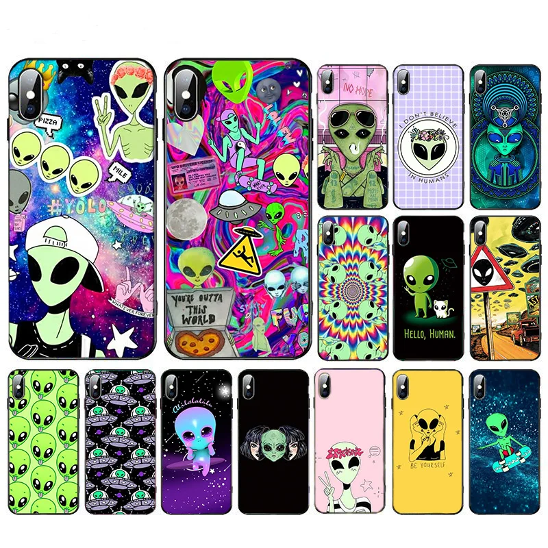 Funny Cute Alien UFO ET Art Design Soft TPU Cover Case For iPhone 6 6s 7 8 X 5 5S SE 2020 6plus 7plus 11 11Pro 8plus XR XS Max | Мобильные