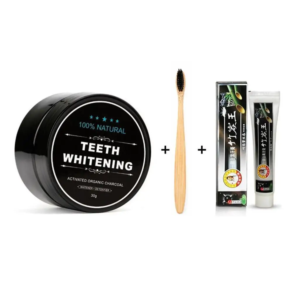 

Teeth Whitening Set Bamboo Charcoal Toothpaste Strong Formula Whitening Tooth Powder Toothbrush Oral Hygiene Cleaning