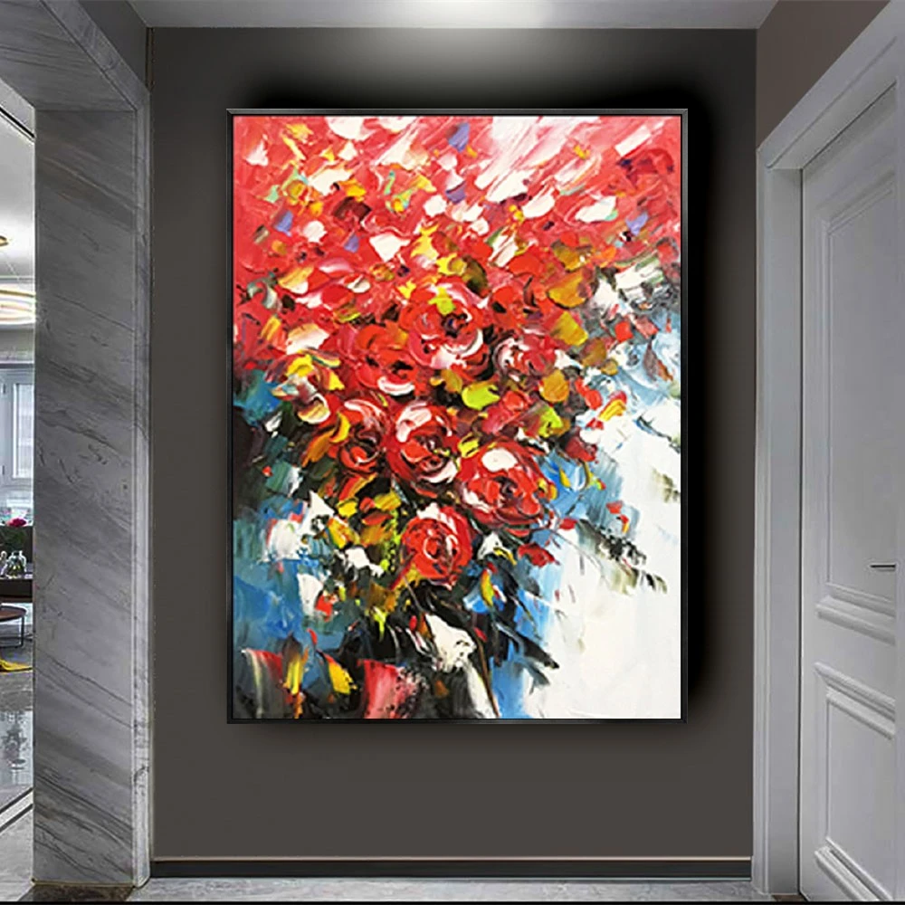 

Large 100% Hand-Painted Rose Abstract Modern Oil Painting On The Canvas Wall Of The Art Wall Picture For The Living Room Decor