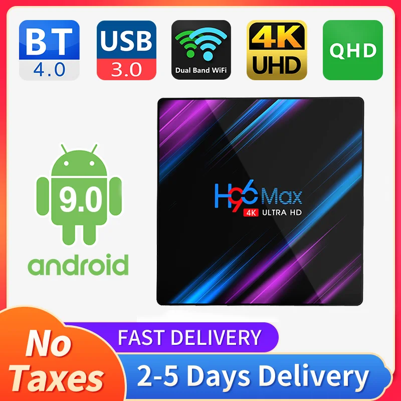 

H96Max Android 9.0 TV box RK3318 Quad-Core support 4K QHD H.265 1080P 2.4G/5G wifi 4G 64G Bluetooth 4.1 Android H96 MAX QHD BOX