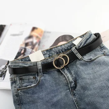 

Ladies Faux Leather Alloy Pin Buckle Double Loop Buckle Casual Wild Lady Solid Color Belts