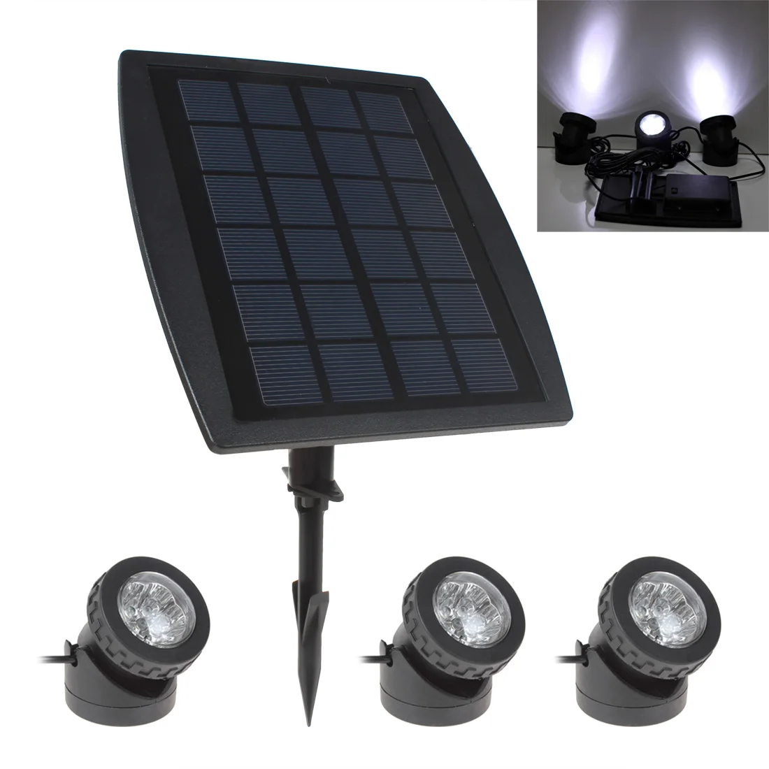 3 x White LED Solar Power Light Outdoor Waterproof Garden Pool Pond Path Road Decoration Security Lamp + 1 x Solar Panel