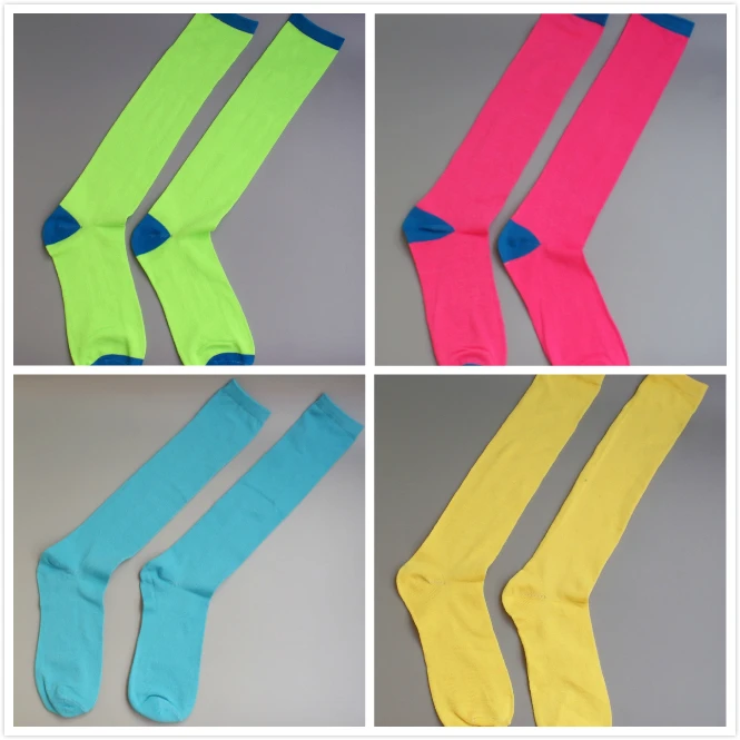 Носки женские неоновые до колена мягкие зеленые/ярко-розовые для уличных танцев |