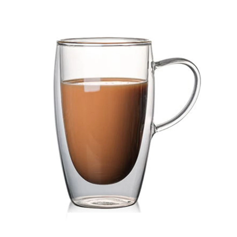 450ml Without Lid Hot Double Wall Insulated Glasses Espresso Mugs High Temperature Resistant Thick Transparent Glass Cup XJS789 - Цвет: 450ml Without Lid