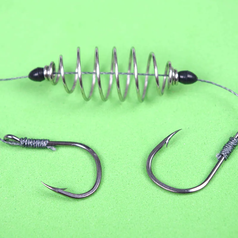5 Pcs/set Doublehook Fishing Line Steel Barbed Carp Hooks Bait Feeder