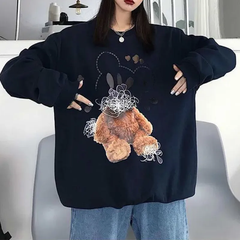 

Deeptwon Cotton Women Hoodies Autumn Fashion Print Sweatshirt Women Streetwear Long Sleeve Loose Pullover Women O-neck Tops