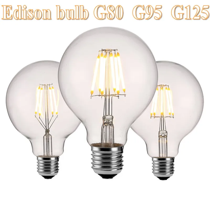 Edison Led Filament Bulb G80 G95 G125 Big Global light bulb 6W 10W 12W filament bulb E27 clear glass indoor lamp AC220V