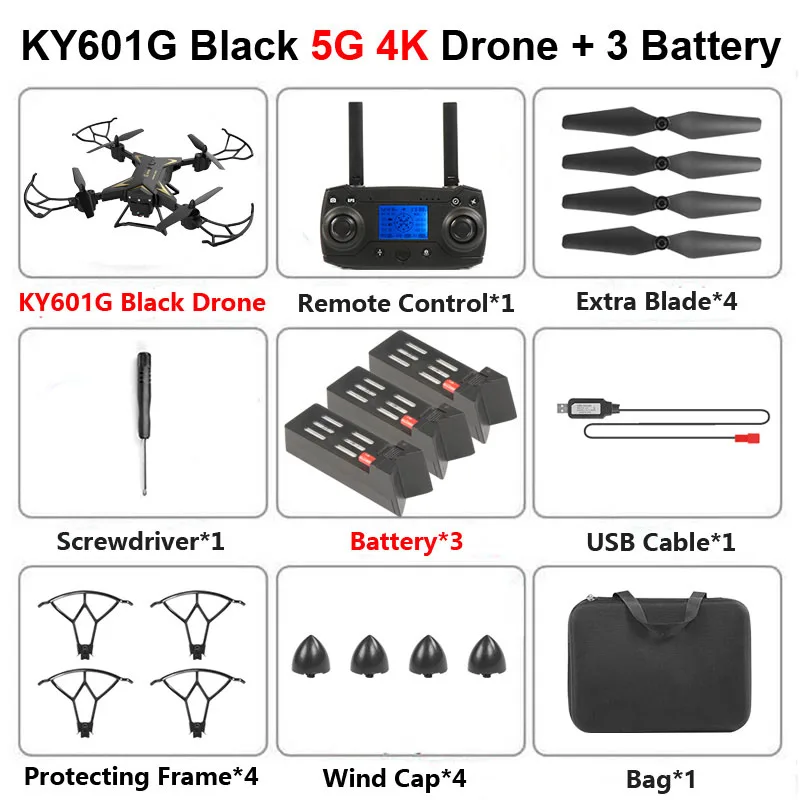 KY601G Black 3B KY601G Профессиональный gps-дрон с камерой 4K HD 5G WiFi gps FPV 2000 метров Дистанция управления RC Квадрокоптер Вертолет игрушки SG907 - Цвет: KY601G Black 3B