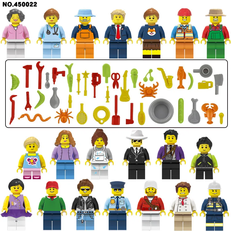 

20pcs Building Blocks Figures brick DIY Toys with Daily Life Ornament Tools Compatible Legoing Worker Occupations for Child Gift