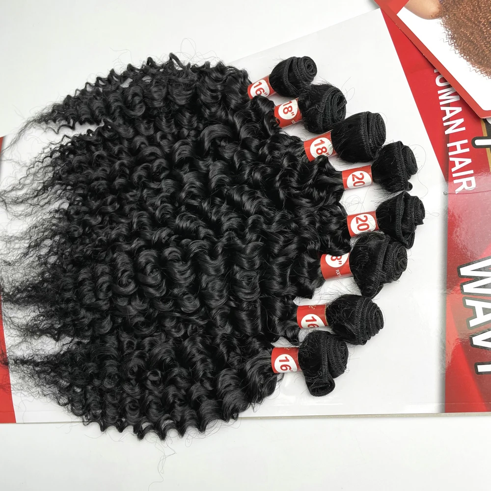 AdTosNatural-Tissage de cheveux synthétiques mélangés d'animaux pour femmes noires, crépus, ondulés, imbibés de documents, GT, 20 pouces, 8 pièces