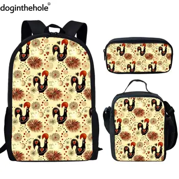 

Doginthehole Rooster Pattern Fashion 3pcs Schoolbag Customize Girl Student Cartoon Print Bags Chicken Kids Gift Casual Backpacks