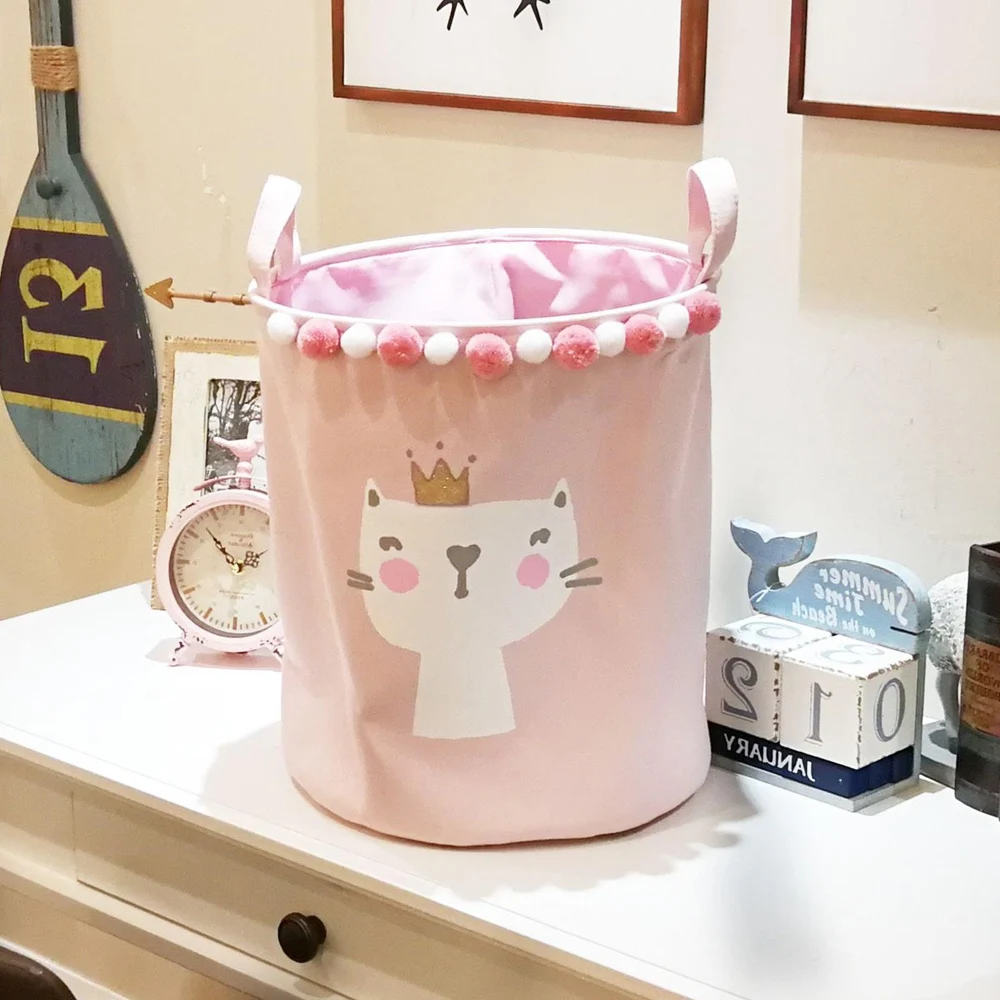 1pc Foldable Laundry Basket High Capacity Dirty Clothes Storage Bag Cartoon Children's Sundries Toys Organizer Box Home Decor