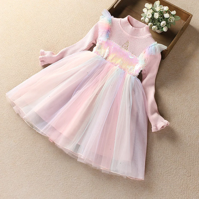 Весна-осень новая детская одежда платье принцессы трикотажный свитер с