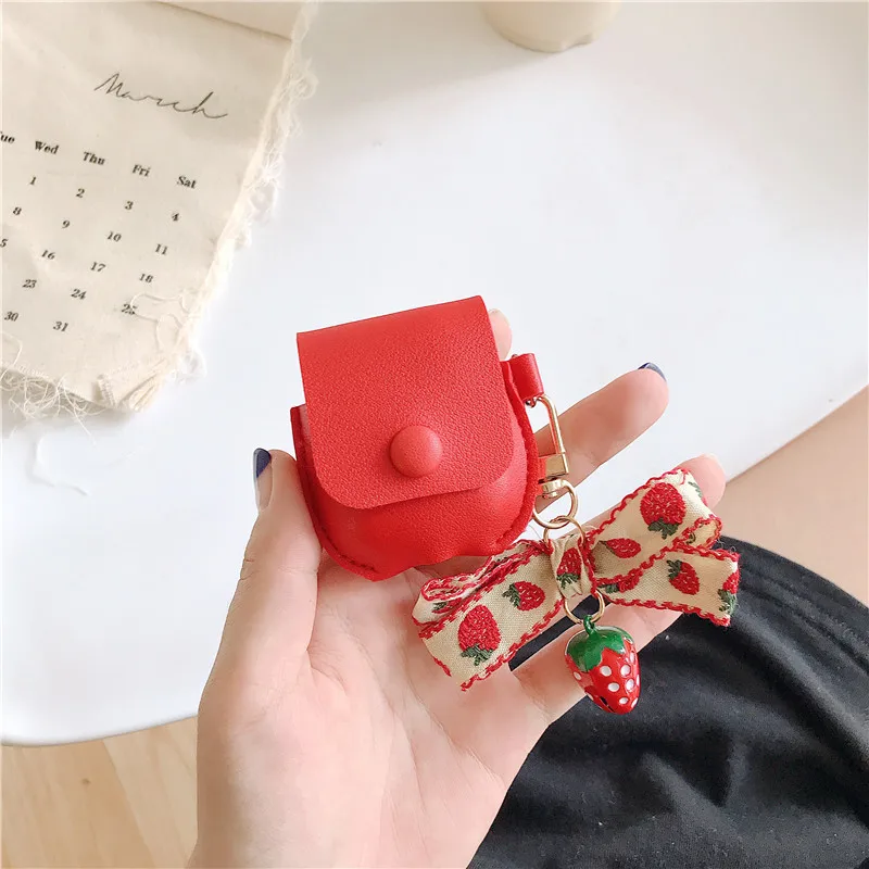 

For AirPod 1 2 Case Red Strawberry Bow Wireless Bluetooth Earphone Leather Cases For Apple Airpods Case Cover Funda MNL1